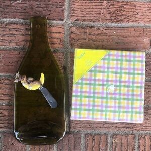 Melted Recycled Golden Glass Wine Bottle Cheese Tray Moose Spreader & Napkins
